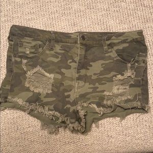 Mossimo High Rise Distressed Camo Shorts